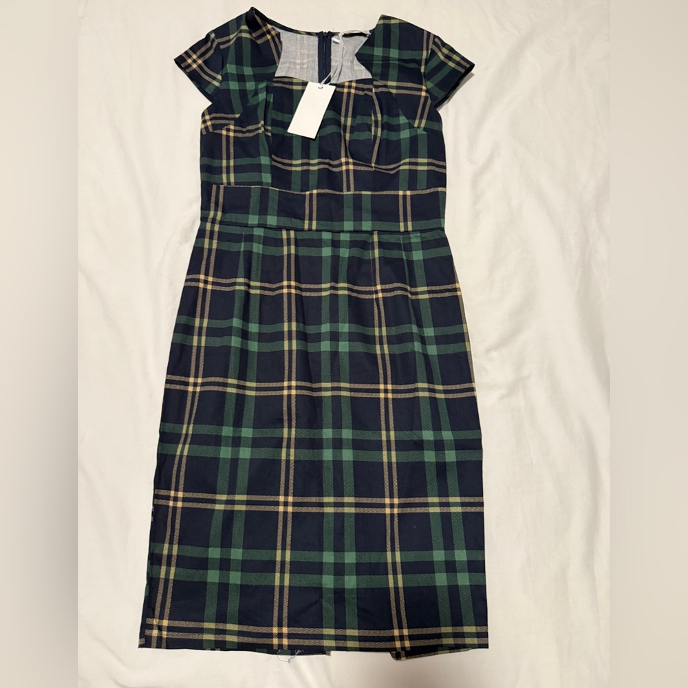 Grace Karin Navy Plaid Dress with Green and Yellow M NWT